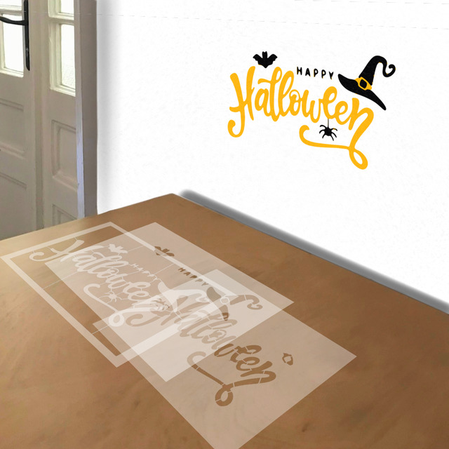 Happy Halloween stencil in 3 layers, simulated painting