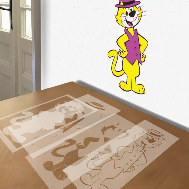 Top Cat stencil in 4 layers, simulated painting