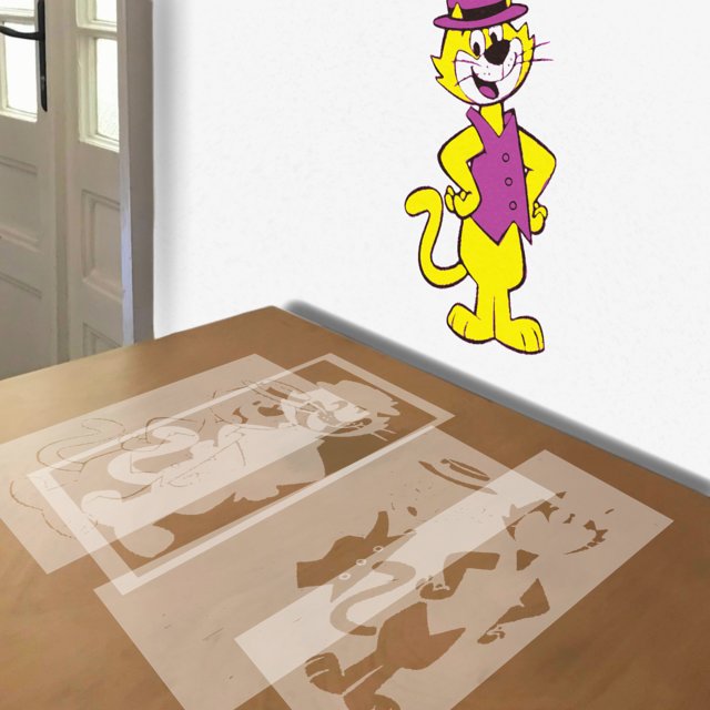 Top Cat stencil in 4 layers, simulated painting