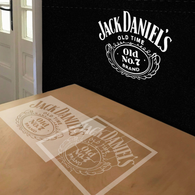 Jack Daniel's Logo stencil in 2 layers, simulated painting