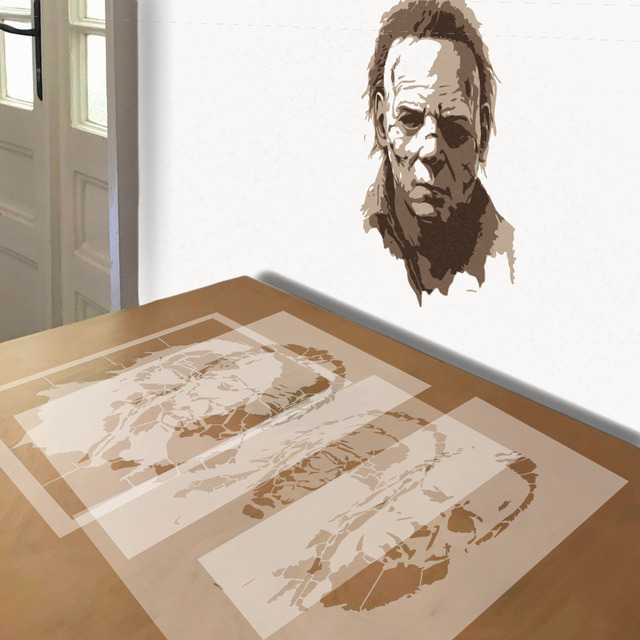 Michael Myers stencil in 4 layers, simulated painting