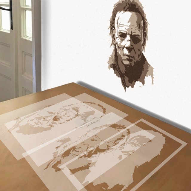 Michael Myers stencil in 4 layers, simulated painting