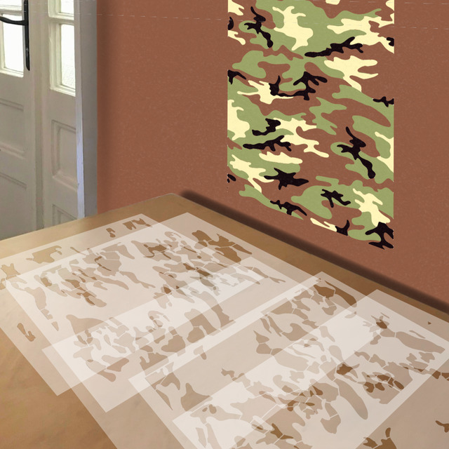 Camouflage stencil in 5 layers, simulated painting