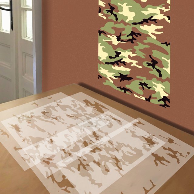 Camouflage stencil in 5 layers, simulated painting