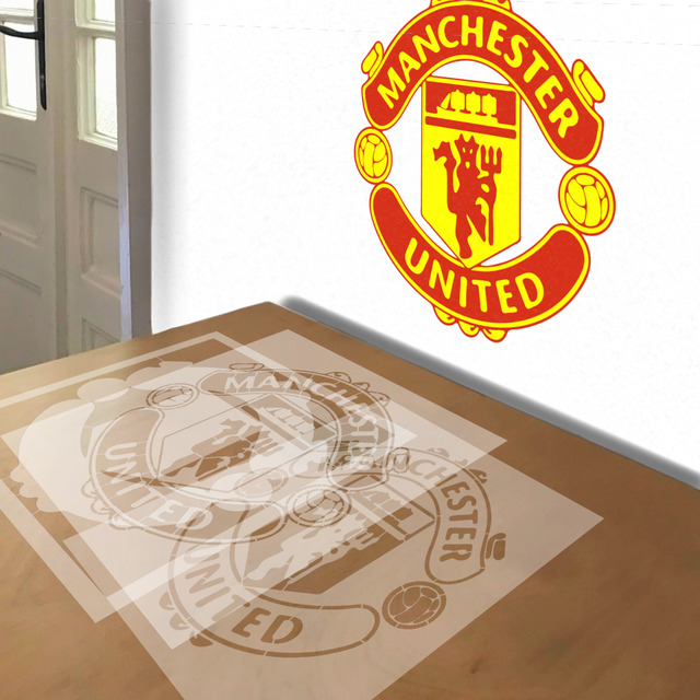 Manchester United stencil in 3 layers, simulated painting