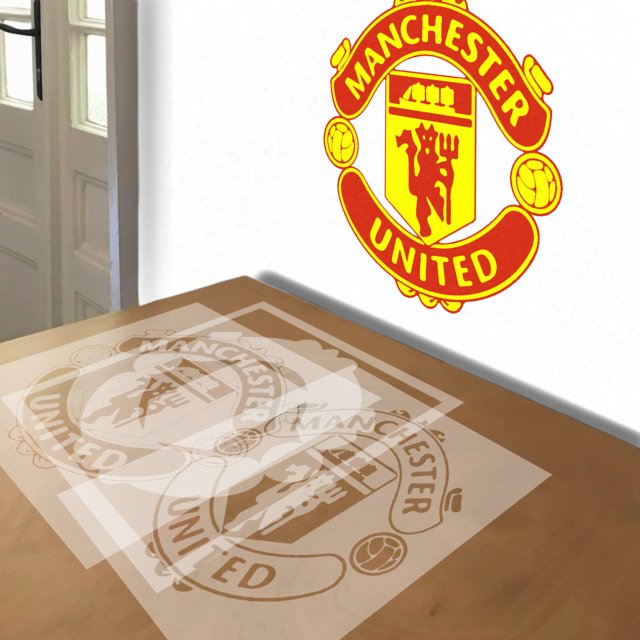 Manchester United stencil in 3 layers, simulated painting