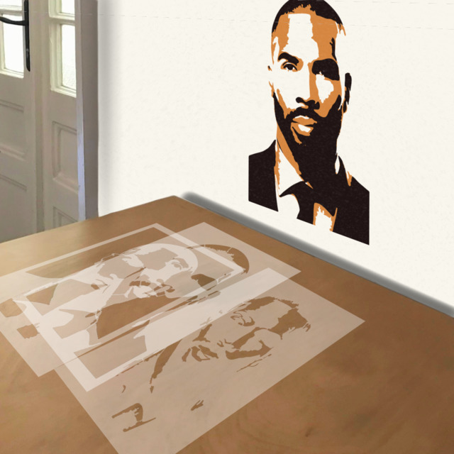 Omari Hardwick stencil in 3 layers, simulated painting