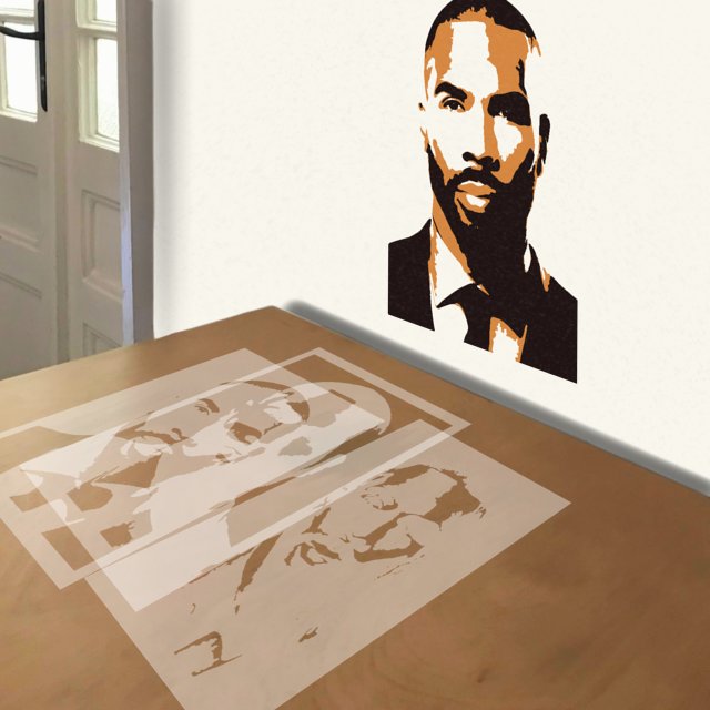 Omari Hardwick stencil in 3 layers, simulated painting