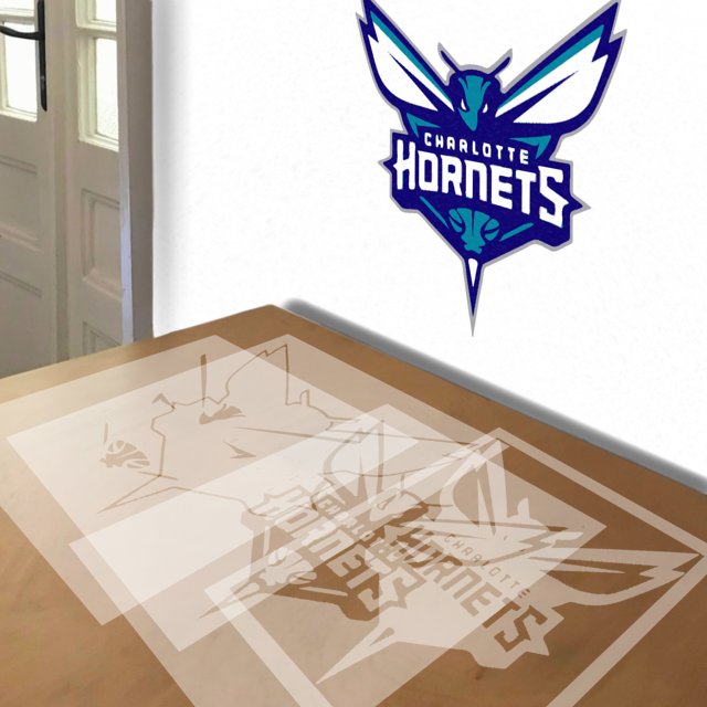 Charlotte Hornets stencil in 4 layers, simulated painting