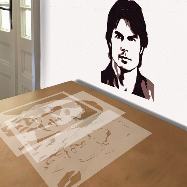 Damon Salvatore stencil in 3 layers, simulated painting