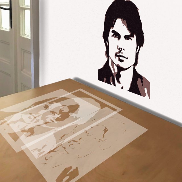 Damon Salvatore stencil in 3 layers, simulated painting