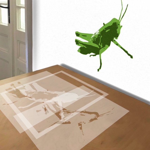 Grasshopper stencil in 3 layers, simulated painting