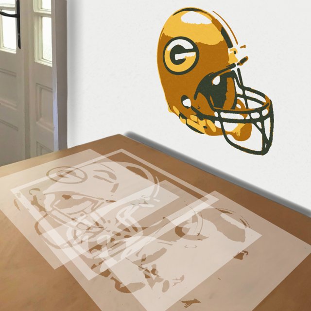 Packers Helmet stencil in 4 layers, simulated painting