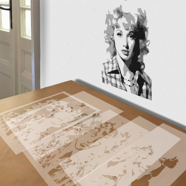 Dolly Parton stencil in 5 layers, simulated painting