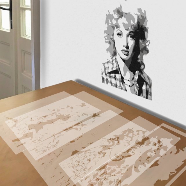 Dolly Parton stencil in 5 layers, simulated painting