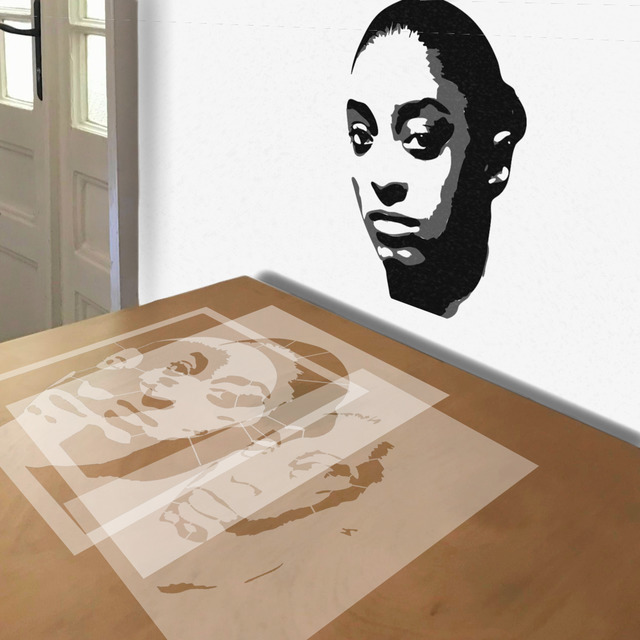 Simone Biles stencil in 3 layers, simulated painting