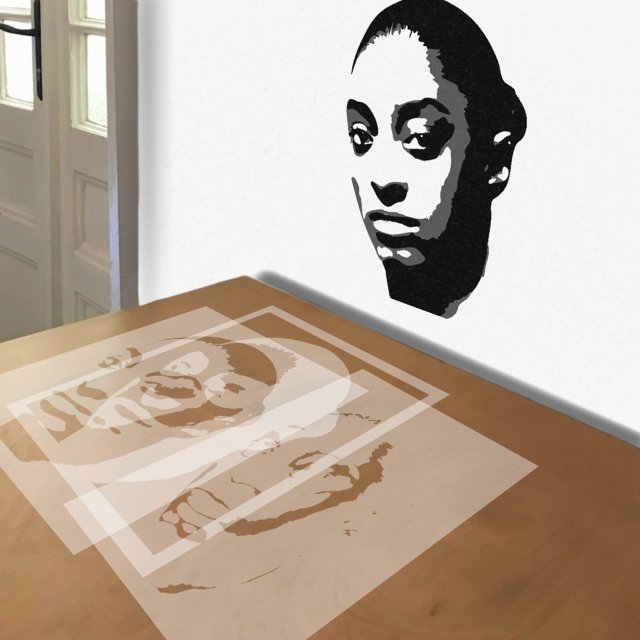 Simone Biles stencil in 3 layers, simulated painting