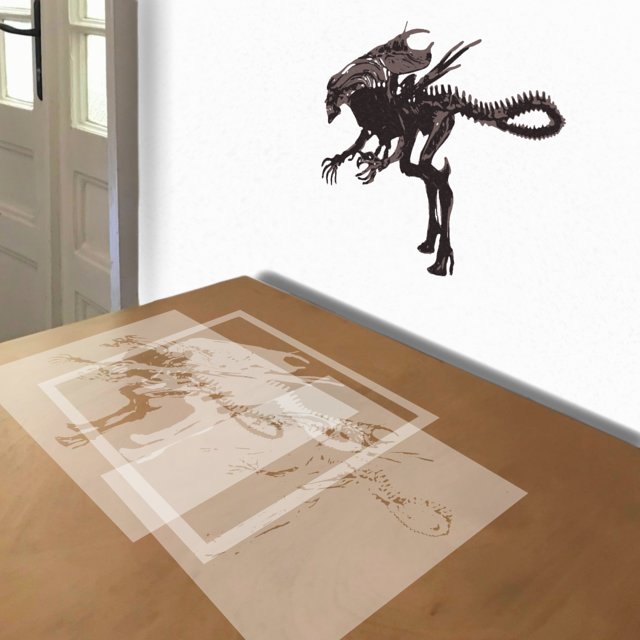 Xenomorph stencil in 3 layers, simulated painting