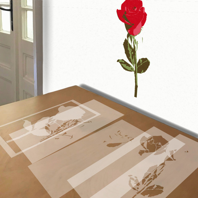 Single Rose stencil in 5 layers, simulated painting