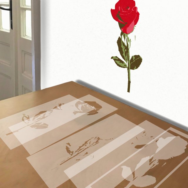 Single Rose stencil in 5 layers, simulated painting