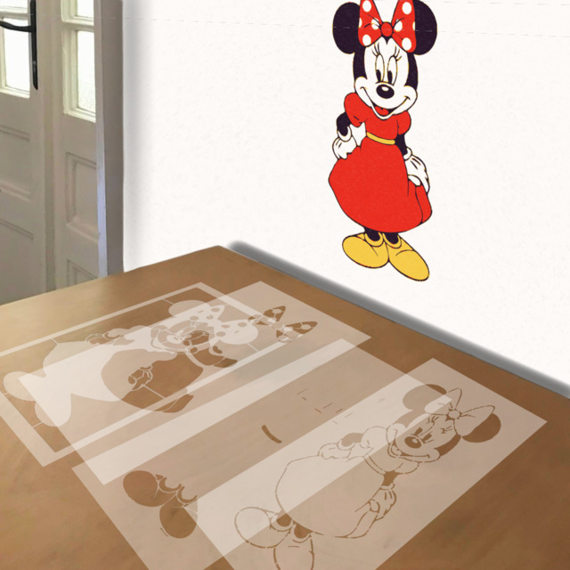 Minnie Mouse stencil in 4 layers, simulated painting