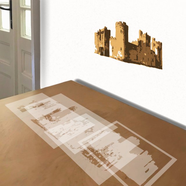 Castle stencil in 4 layers, simulated painting