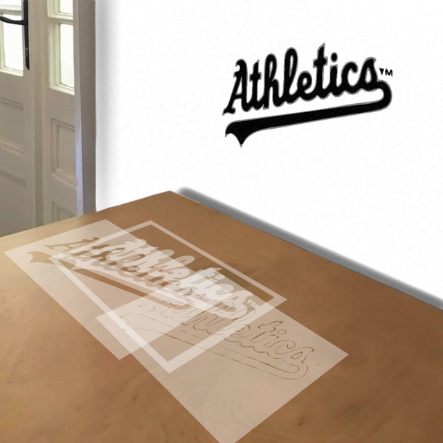 Oakland As stencil in 3 layers, simulated painting