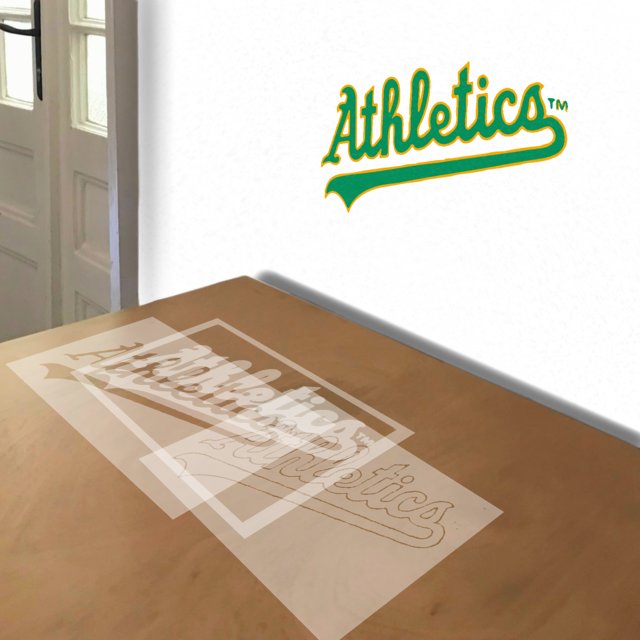 Oakland As stencil in 3 layers, simulated painting