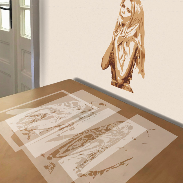 Claudia Schiffer stencil in 4 layers, simulated painting