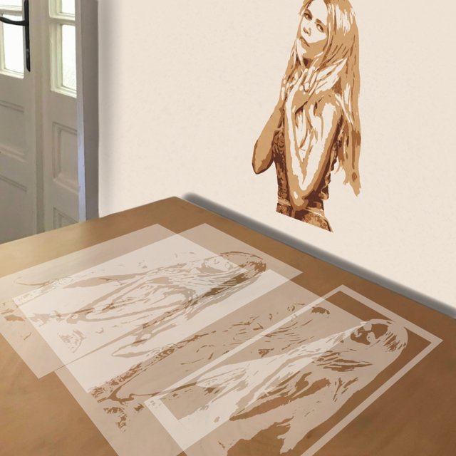 Claudia Schiffer stencil in 4 layers, simulated painting