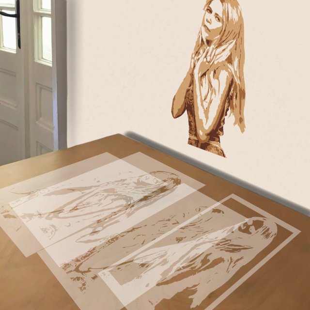 Claudia Schiffer stencil in 4 layers, simulated painting