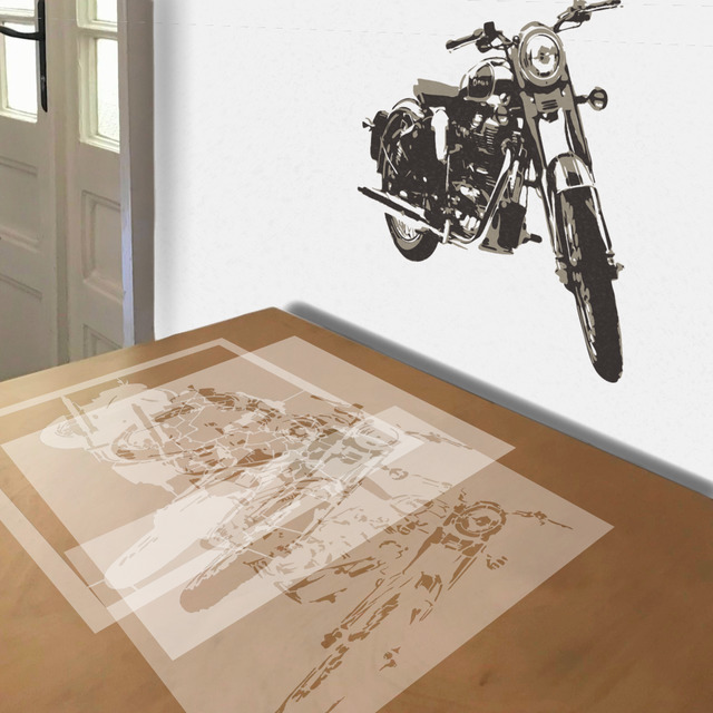 Simulated painting of stencil of Royal Enfield