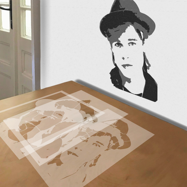 Young Brad Pitt stencil in 3 layers, simulated painting