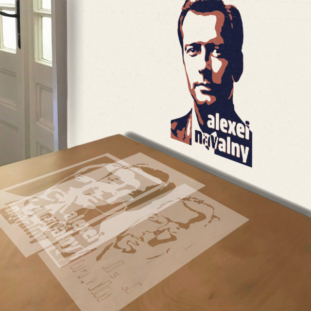 Alexei Navalny stencil in 3 layers, simulated painting