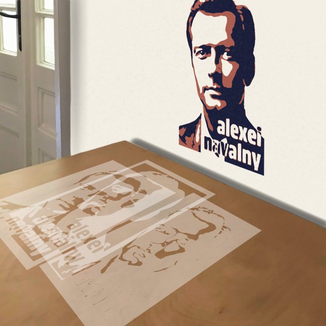 Alexei Navalny stencil in 3 layers, simulated painting