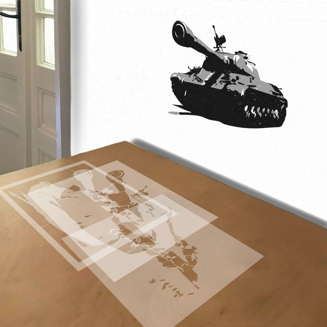 Russian Army Tank stencil in 3 layers, simulated painting