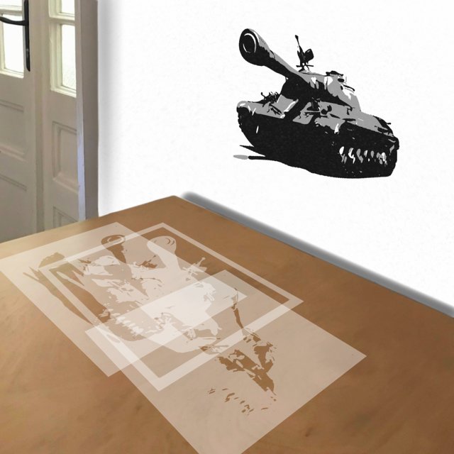 Russian Army Tank stencil in 3 layers, simulated painting