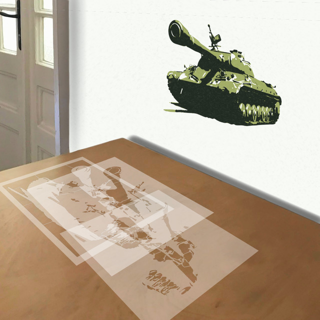 Russian Army Tank stencil in 3 layers, simulated painting