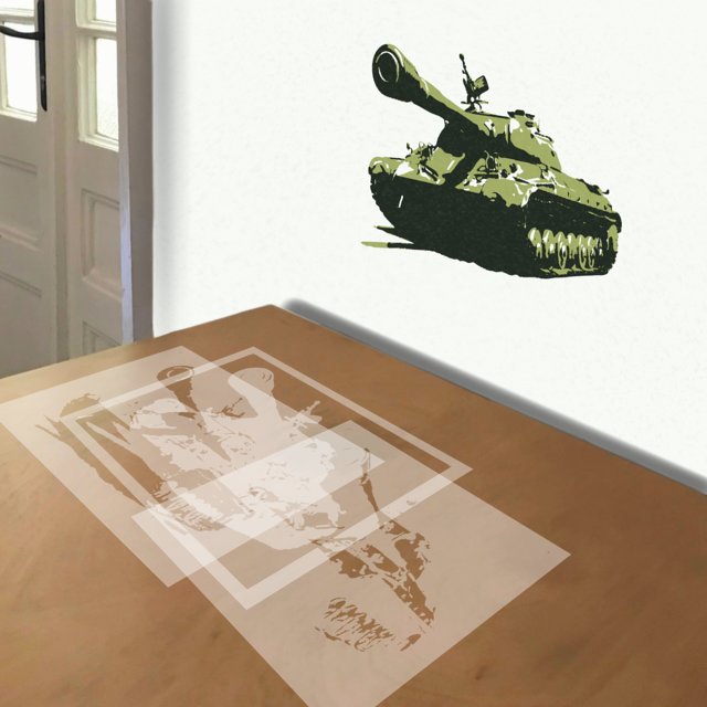 Russian Army Tank stencil in 3 layers, simulated painting