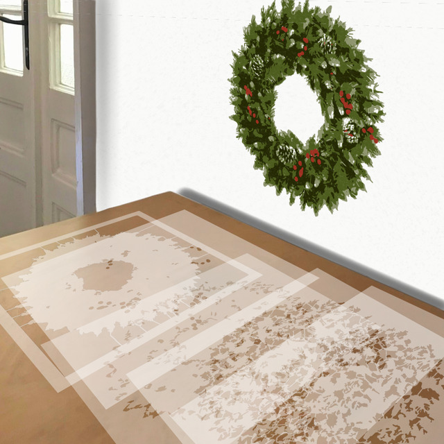 Holiday Wreath stencil in 5 layers, simulated painting