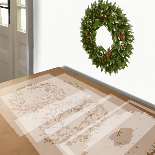 Holiday Wreath stencil in 5 layers, simulated painting