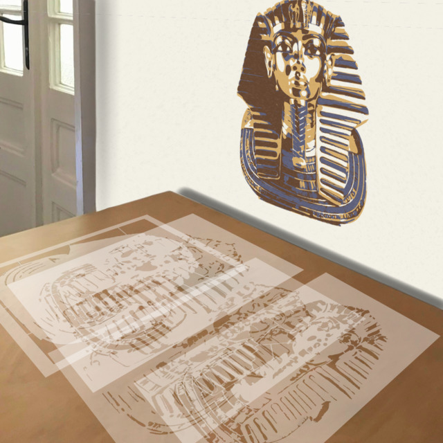 King Tut stencil in 4 layers, simulated painting