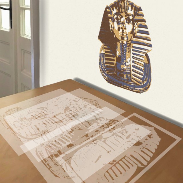 King Tut stencil in 4 layers, simulated painting