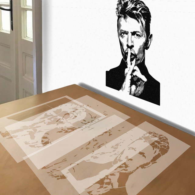 David Bowie Shhh stencil in 4 layers, simulated painting