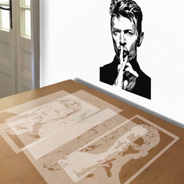 David Bowie Shhh stencil in 4 layers, simulated painting