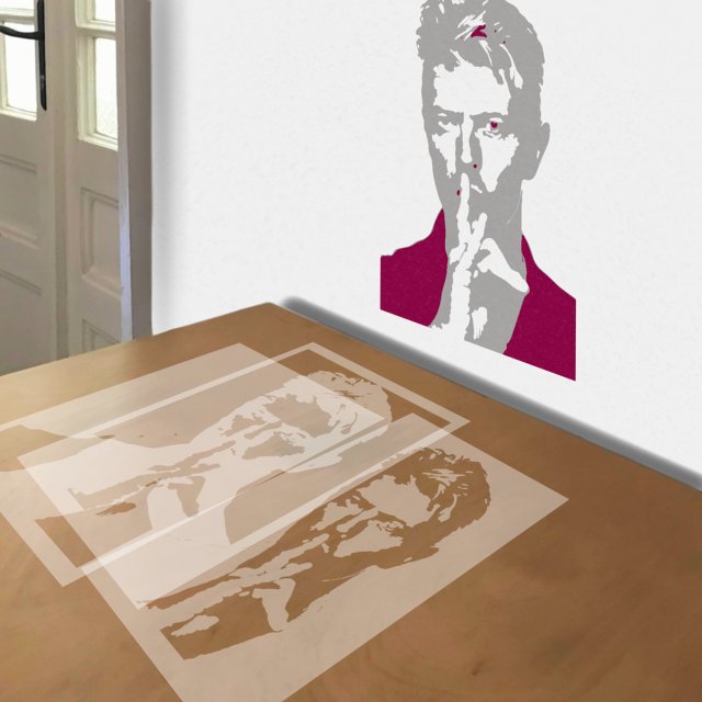 David Bowie Shhh stencil in 3 layers, simulated painting