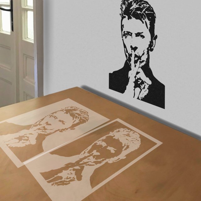 David Bowie Shhh stencil in 2 layers, simulated painting