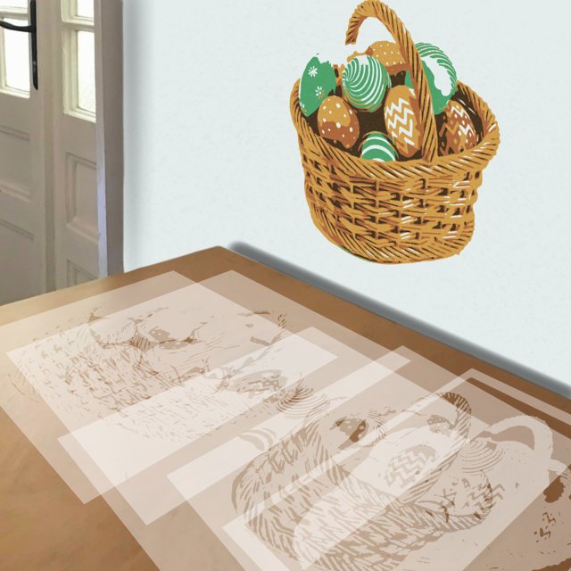 Easter Basket stencil in 5 layers, simulated painting