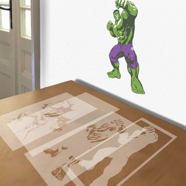 Hulk stencil in 4 layers, simulated painting