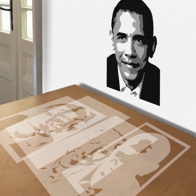 Obama stencil in 4 layers, simulated painting